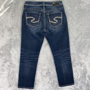 Silver Jeans Women's W28 Suki Dark Wash Thick Stitch Embroidered Straight Leg